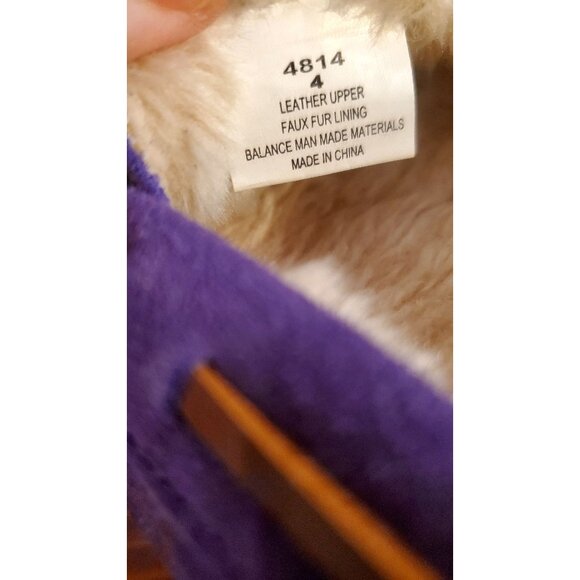 Minnetonka Girls Purple Suede Moccasin Slippers Faux Fur Leather lace Size 4 - Picture 11 of 12